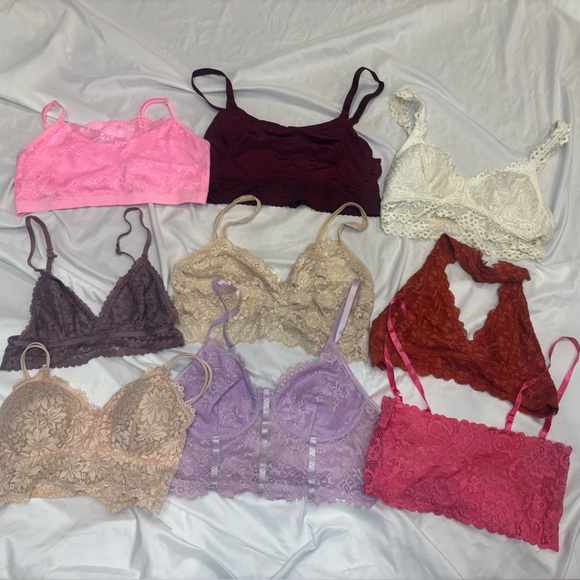 Other - Mixed lot of 9 bundle used Lace Bralette Set - Pink, Purple, Cream, Red, etc